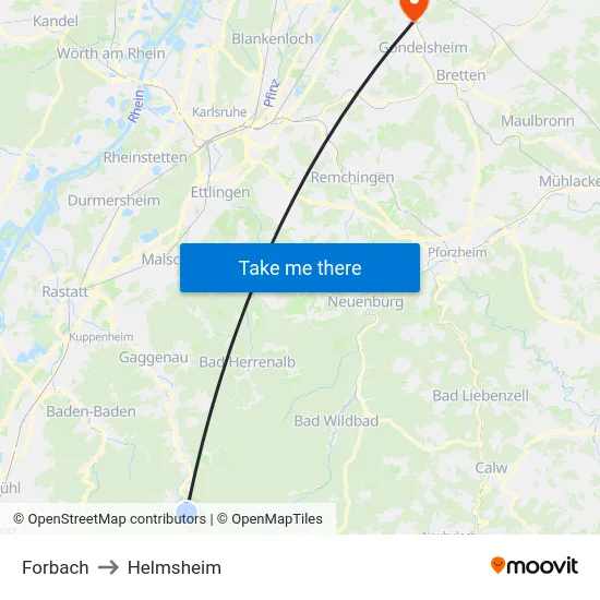 Forbach to Helmsheim map
