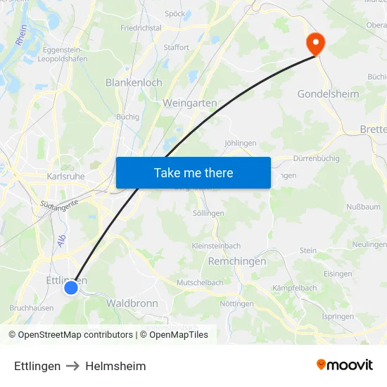 Ettlingen to Helmsheim map