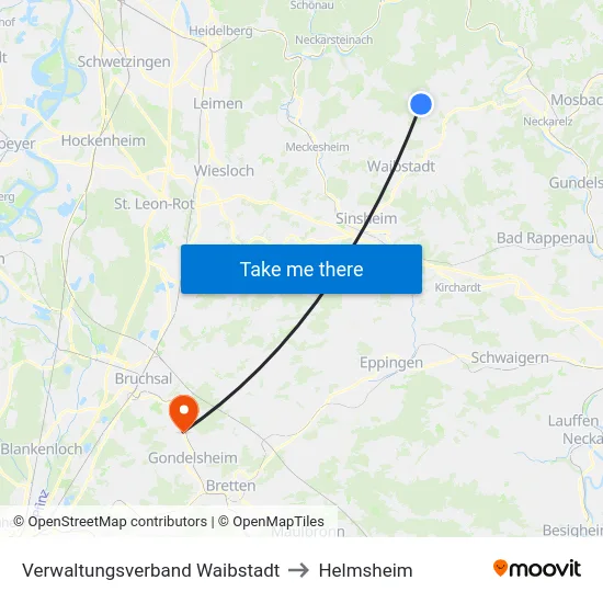 Verwaltungsverband Waibstadt to Helmsheim map