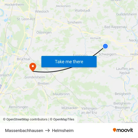 Massenbachhausen to Helmsheim map