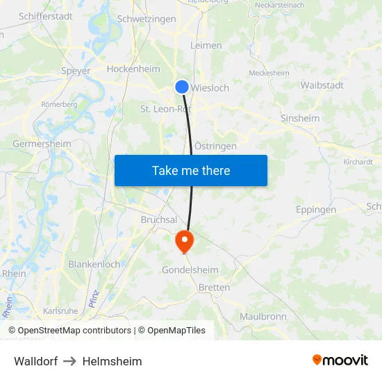 Walldorf to Helmsheim map