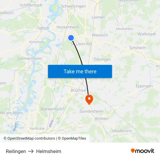 Reilingen to Helmsheim map