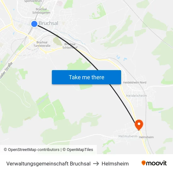 Verwaltungsgemeinschaft Bruchsal to Helmsheim map