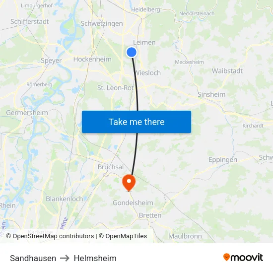 Sandhausen to Helmsheim map