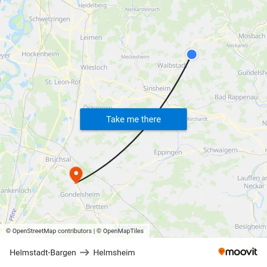 Helmstadt-Bargen to Helmsheim map
