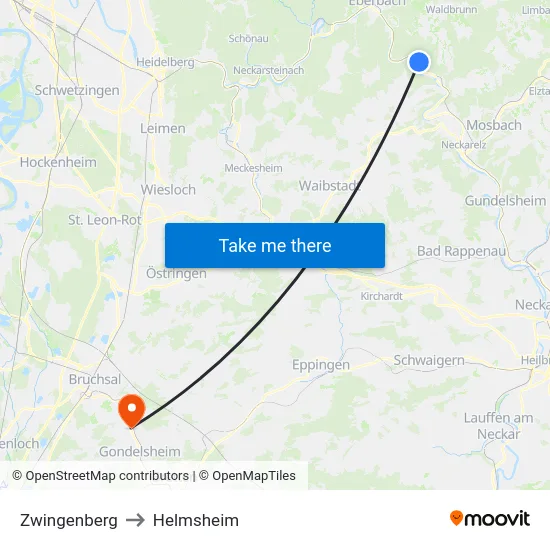 Zwingenberg to Helmsheim map