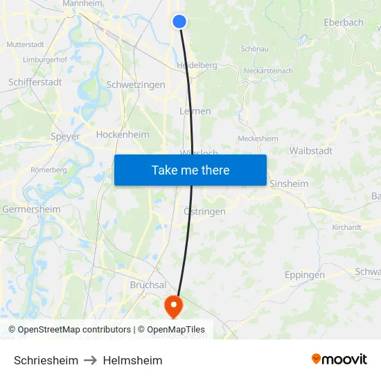 Schriesheim to Helmsheim map