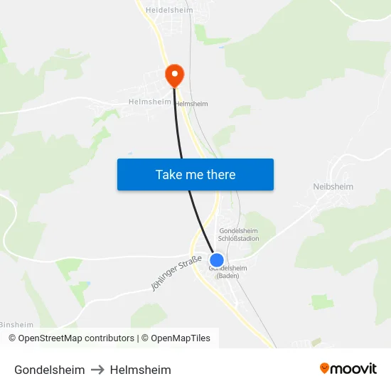 Gondelsheim to Helmsheim map