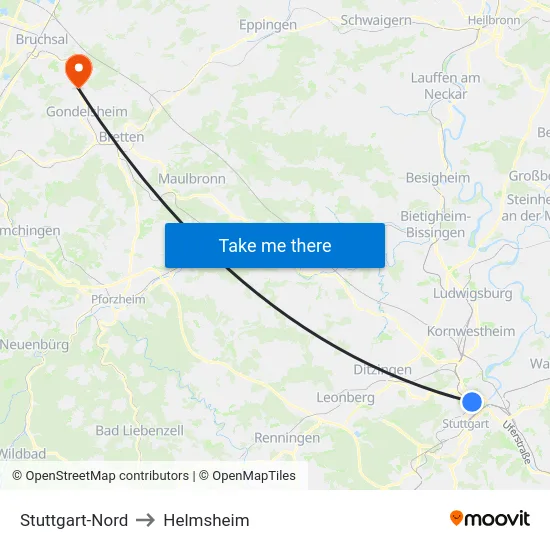 Stuttgart-Nord to Helmsheim map