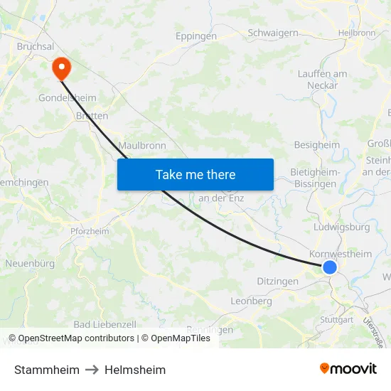 Stammheim to Helmsheim map