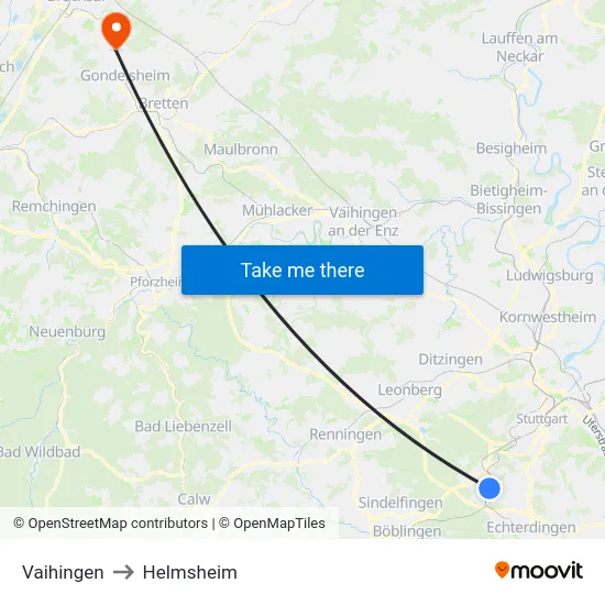Vaihingen to Helmsheim map