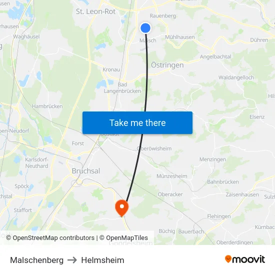 Malschenberg to Helmsheim map