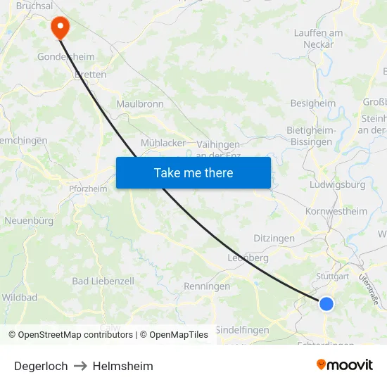 Degerloch to Helmsheim map