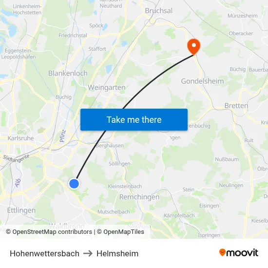 Hohenwettersbach to Helmsheim map
