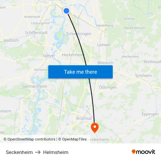 Seckenheim to Helmsheim map