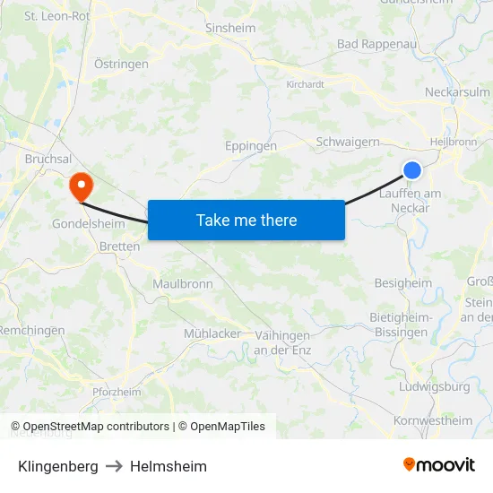 Klingenberg to Helmsheim map