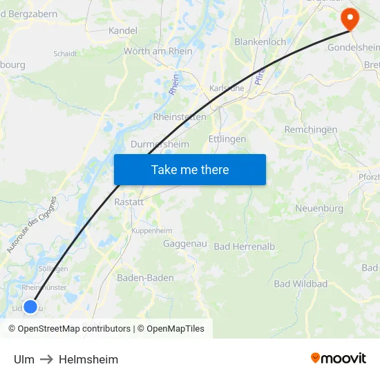Ulm to Helmsheim map