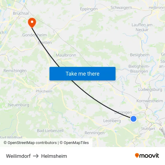 Weilimdorf to Helmsheim map
