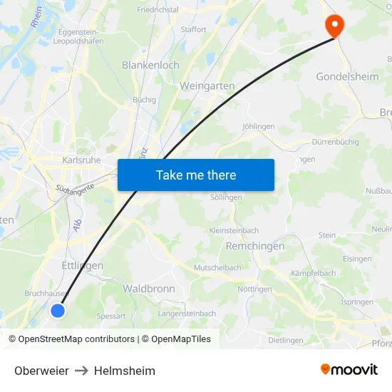 Oberweier to Helmsheim map