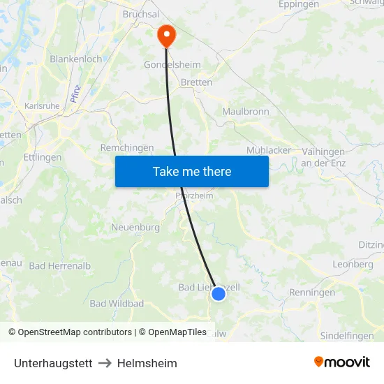 Unterhaugstett to Helmsheim map