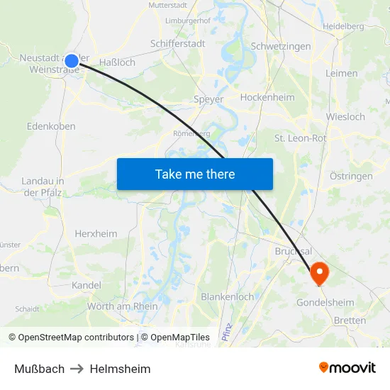 Mußbach to Helmsheim map