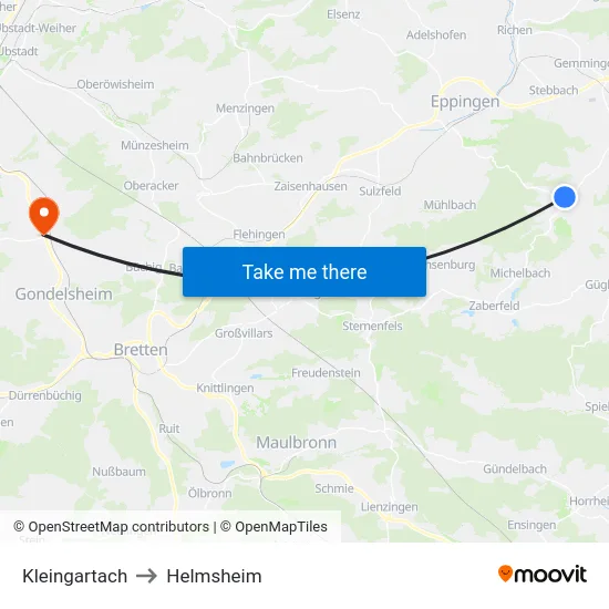Kleingartach to Helmsheim map