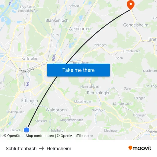 Schluttenbach to Helmsheim map