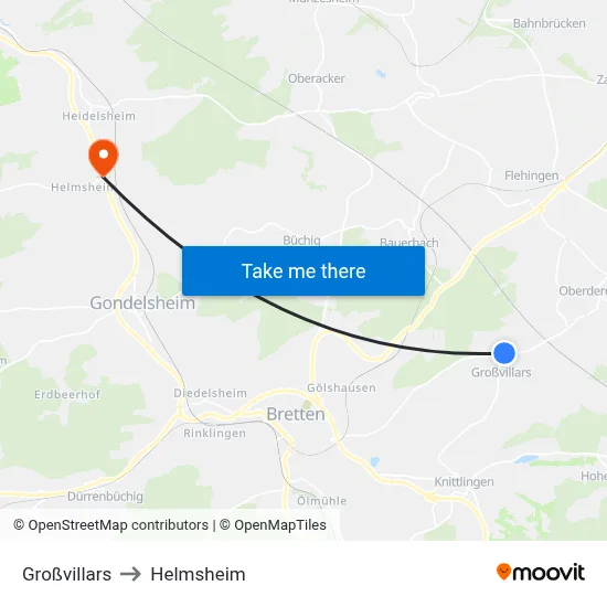 Großvillars to Helmsheim map