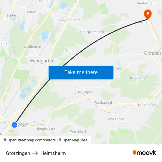 Grötzingen to Helmsheim map