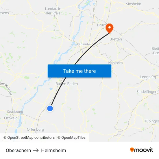 Oberachern to Helmsheim map