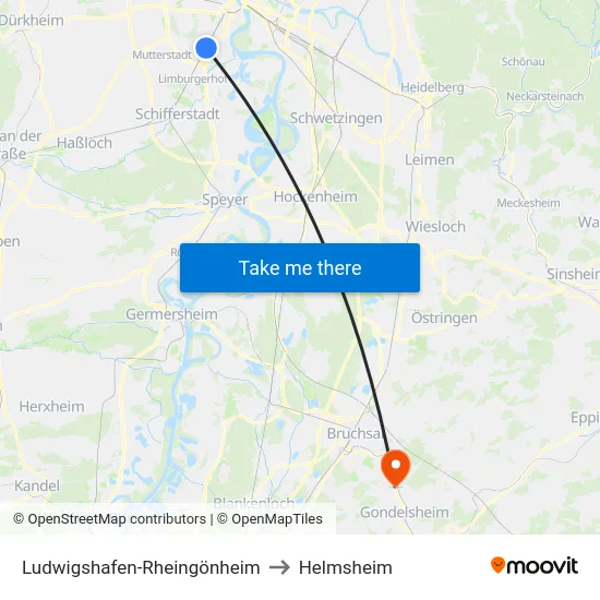 Ludwigshafen-Rheingönheim to Helmsheim map