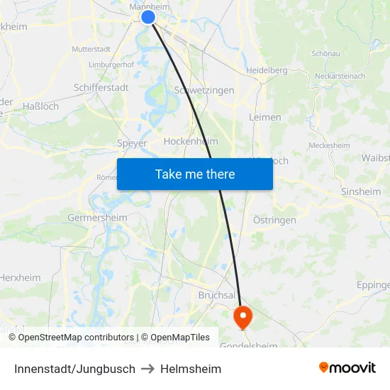Innenstadt/Jungbusch to Helmsheim map