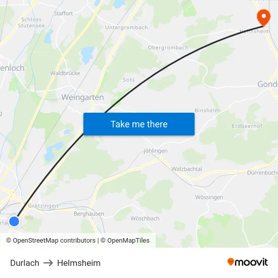 Durlach to Helmsheim map