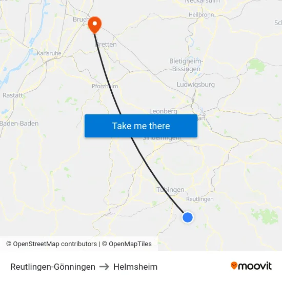 Reutlingen-Gönningen to Helmsheim map