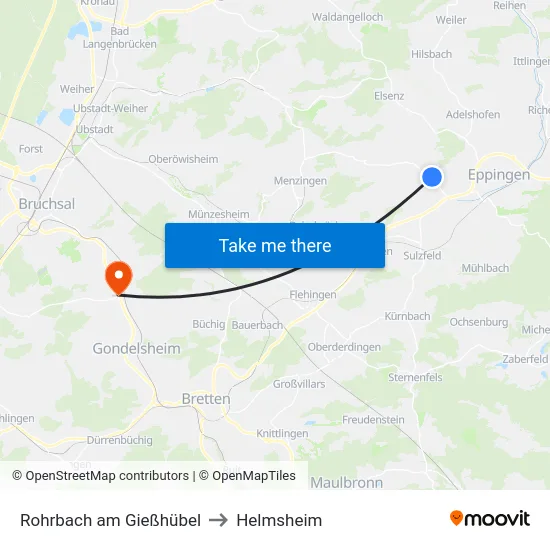 Rohrbach am Gießhübel to Helmsheim map