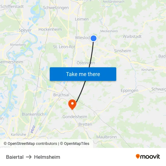 Baiertal to Helmsheim map