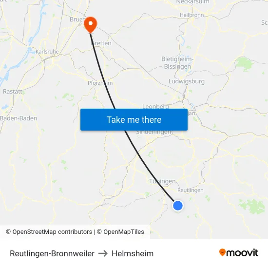 Reutlingen-Bronnweiler to Helmsheim map