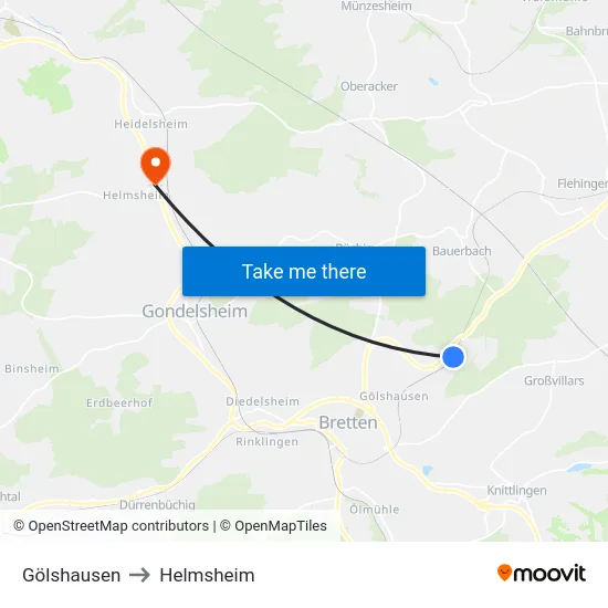 Gölshausen to Helmsheim map