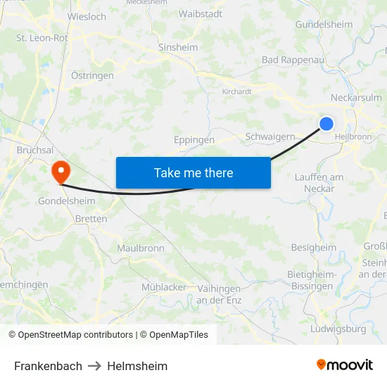 Frankenbach to Helmsheim map