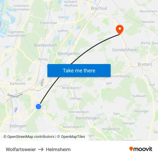 Wolfartsweier to Helmsheim map