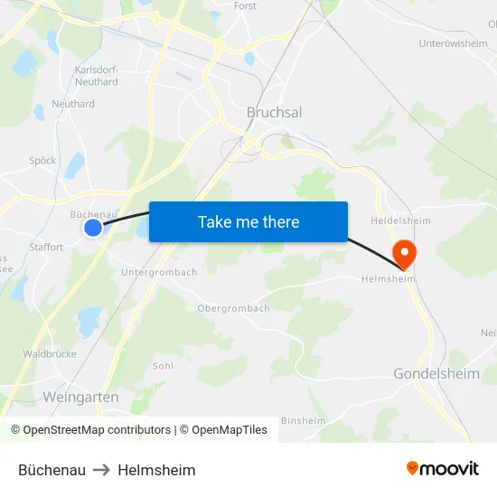 Büchenau to Helmsheim map