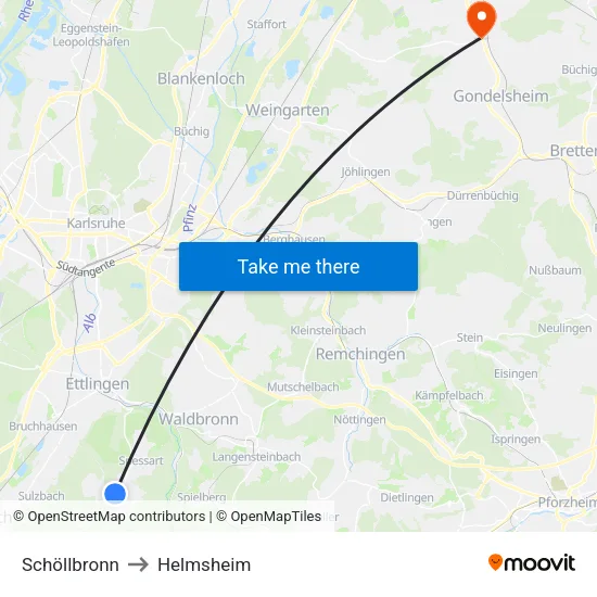 Schöllbronn to Helmsheim map