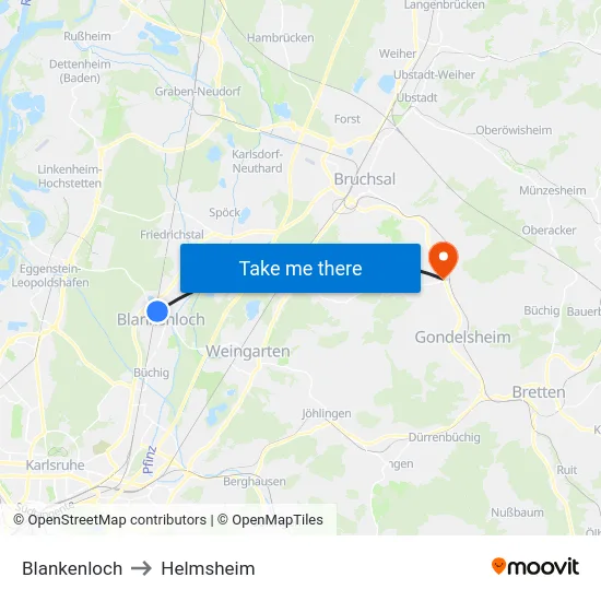 Blankenloch to Helmsheim map