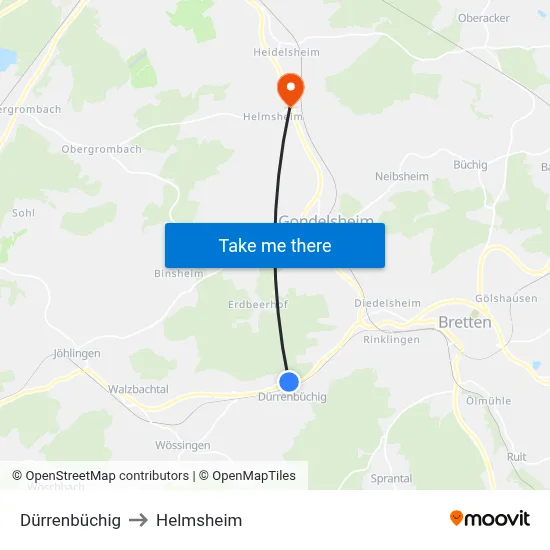 Dürrenbüchig to Helmsheim map