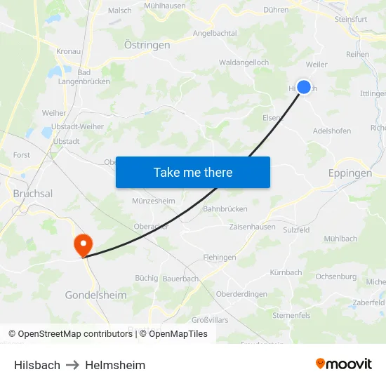 Hilsbach to Helmsheim map