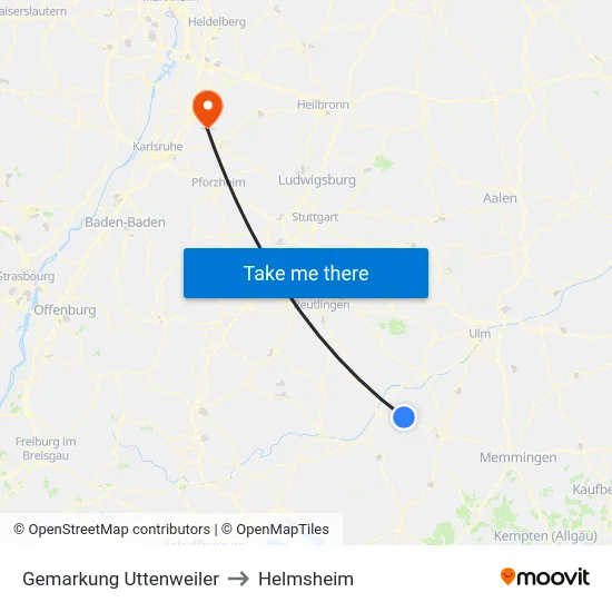 Gemarkung Uttenweiler to Helmsheim map