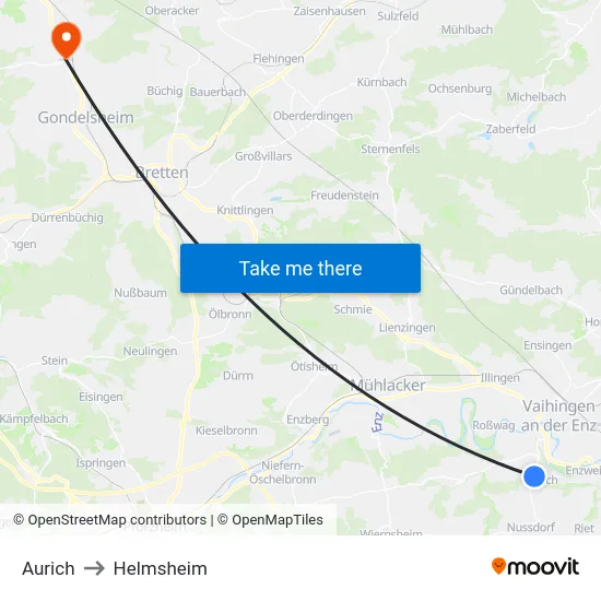 Aurich to Helmsheim map