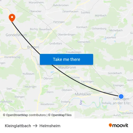 Kleinglattbach to Helmsheim map