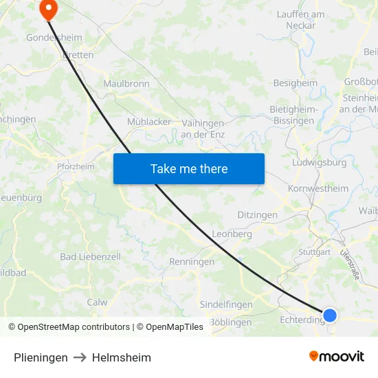 Plieningen to Helmsheim map