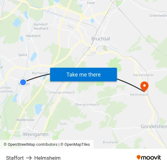 Staffort to Helmsheim map